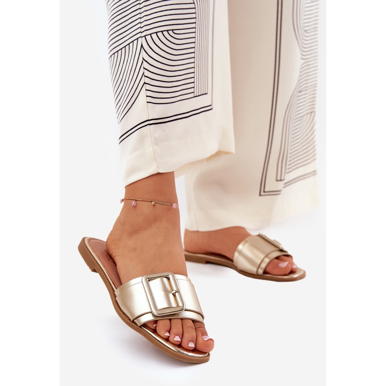 Platt Eco Leather Women's Tisters With Golden Buckle gyllene 1