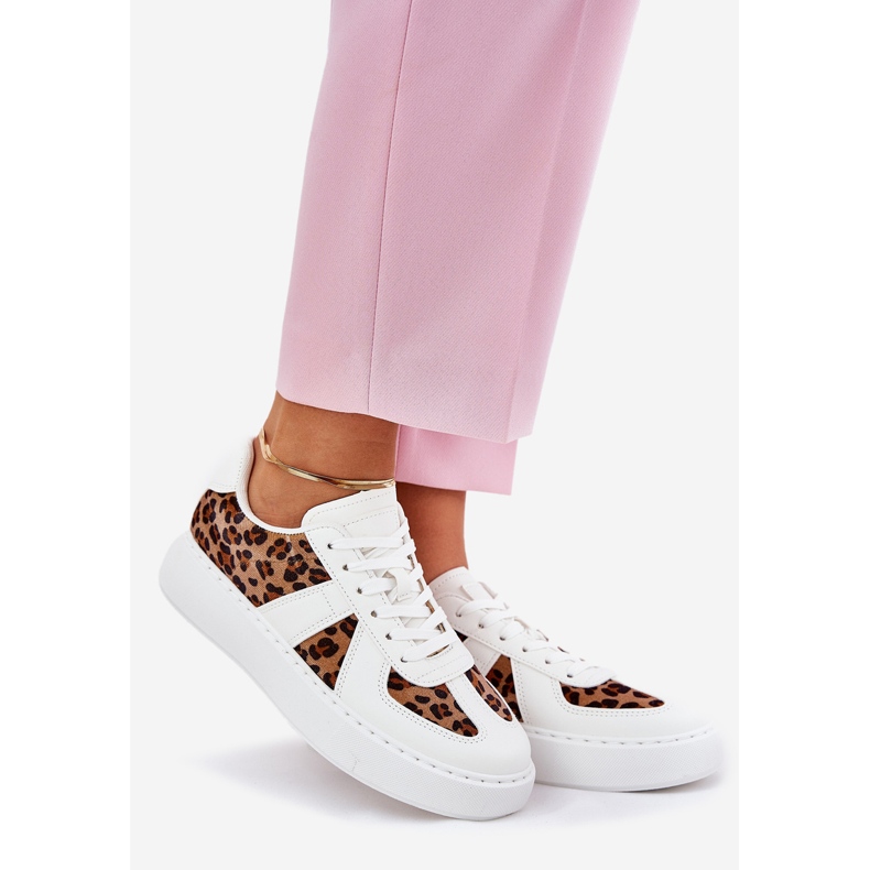 Kvinnors sneakers med leopardtryck på plattformen White vit 1