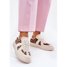 Kvinnors sneakers med leopardtryck på plattformen beige 2