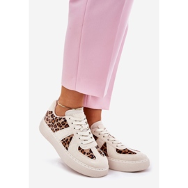 Kvinnors sneakers med leopardtryck på plattformen beige 1