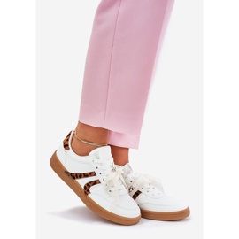 Låga kvinnors sneakers med spetsvitt leopardtryck 1