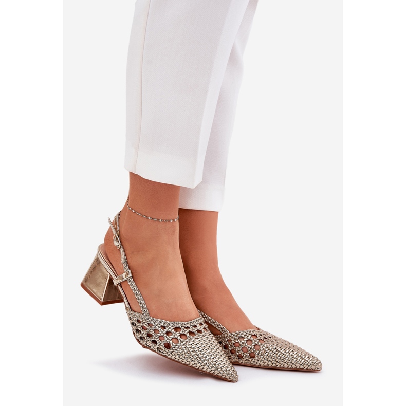 Ballerinas med platt flätan gyllene 1