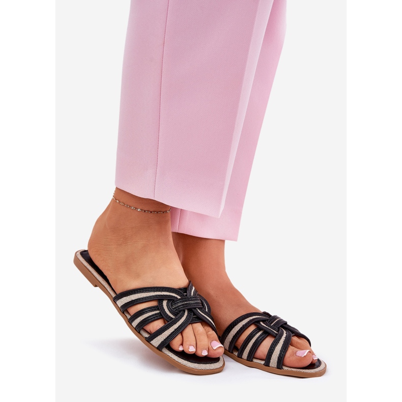 Platta kvinnors tofflor med svarta ränder 1