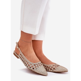 Sandaler med fläta och spetsiga tår guld gyllene 1