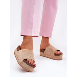 Kvinnors tofflor på den massiva plattformen Eco Suede Khaki beige 2
