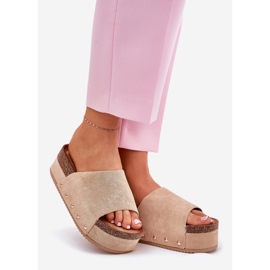 Kvinnors tofflor på den massiva plattformen Eco Suede Khaki beige 1