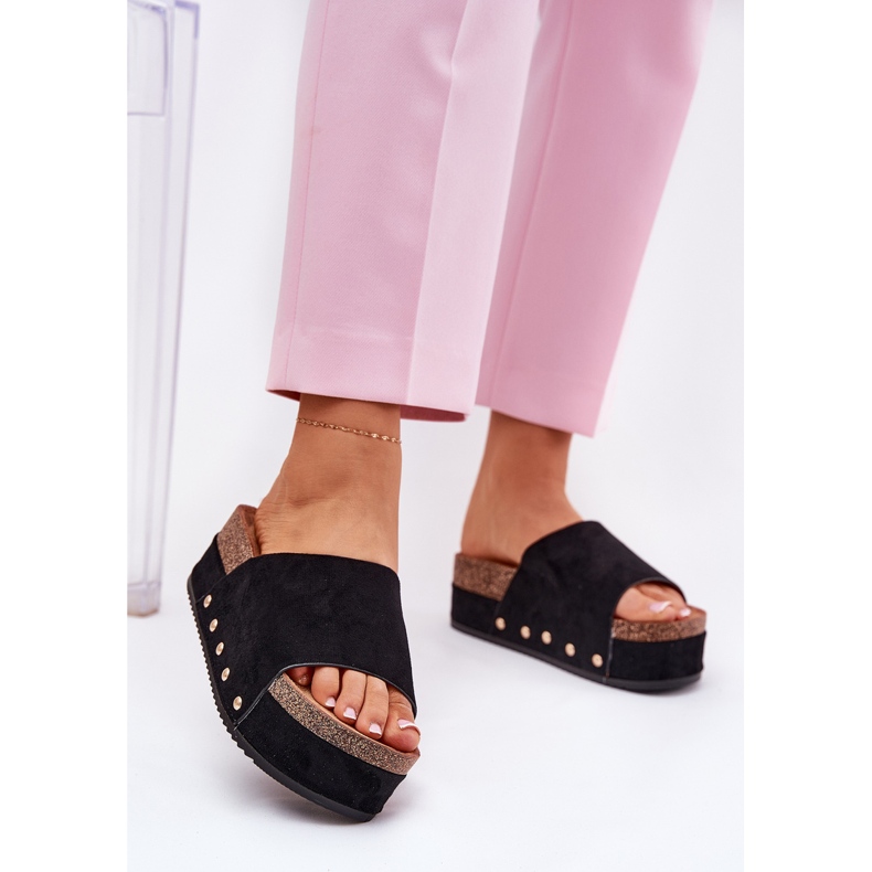 Kvinnors flip flops på den massiva plattformen Eco Suede Black svart 2