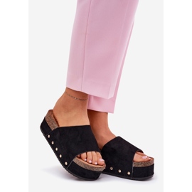Kvinnors flip flops på den massiva plattformen Eco Suede Black svart 1