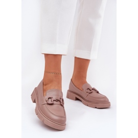 Kvinnors Eco Leather Loafers med en dekorativ khaki -detalj beige 2