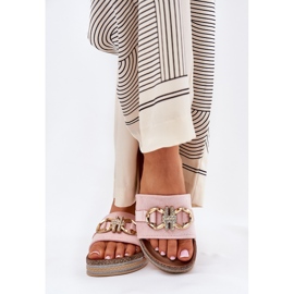 Kvinnors flip flops på plattformen med glitter och gyllene dekoration rosa 2