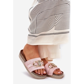 Kvinnors flip flops på plattformen med glitter och gyllene dekoration rosa 1