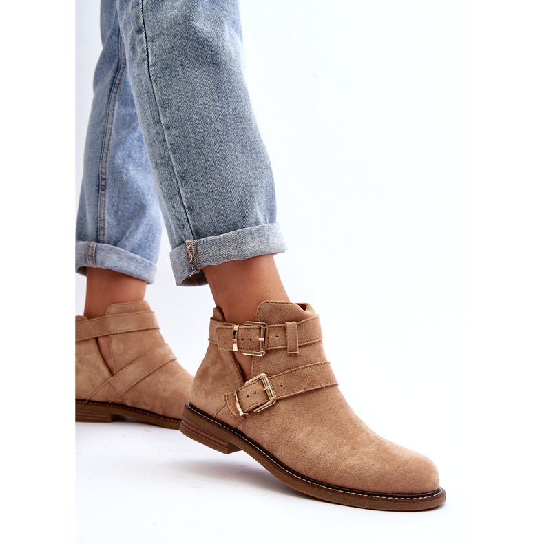 Kvinnors platta klackar med beige ränder 4