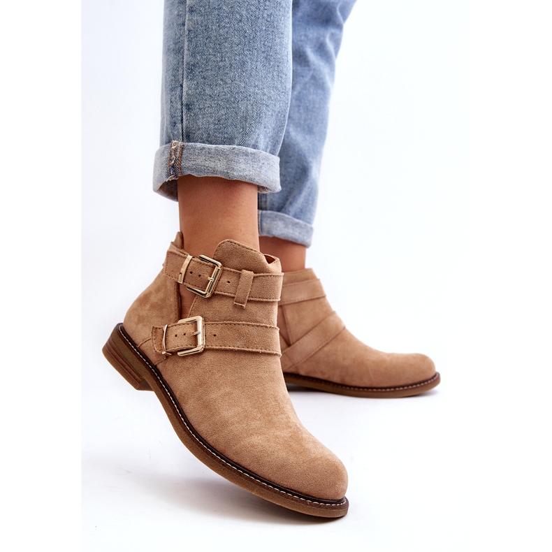 Kvinnors platta klackar med beige ränder 3