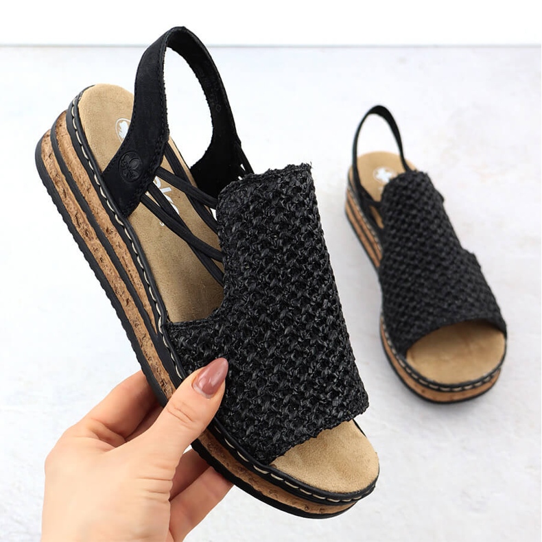 Women's Sandals on Wedgets Black Rieker 62941-00 svart 1