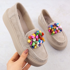 Läderloafers på plattformen med beige beige filippo DP6765 1