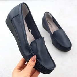 Kvinnors läderloafers på en plattform Navy Blue Sabatina JHY03 blå 1