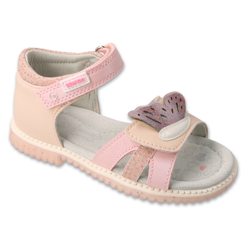 Befado barnsandaler, lädersula 170X095, rosa med dekoration 1
