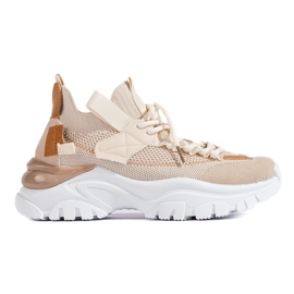 Moderiktiga sneakers med snörning beige 2