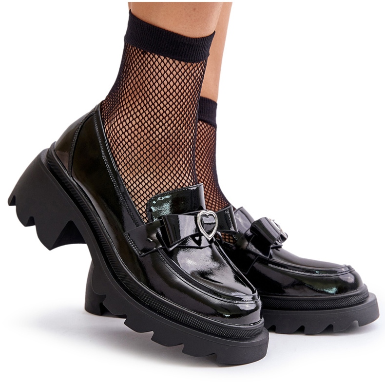 S.Barski Kvinnors läderloafers med en båge och hjärta LZ42-032 svart 5