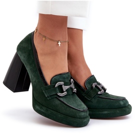 Läderpumpar på den massiva Laura Messi 2706 Dark Green Post grön 6