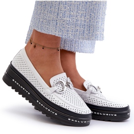 S.Barski Läder OpenWork Women's Loafers på plattformen med en prydnad av S. Barski LR750 White vit 4