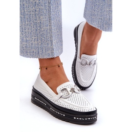 S.Barski Läder OpenWork Women's Loafers på plattformen med en prydnad av S. Barski LR750 White vit 2
