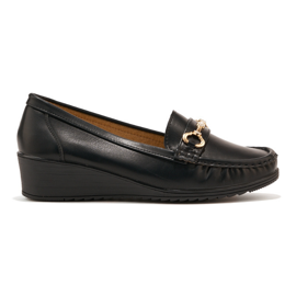 Svarta wedge loafers för kvinnor med gulddekor 3