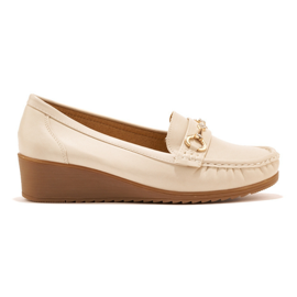Beige dam wedge loafers med gulddekor 3