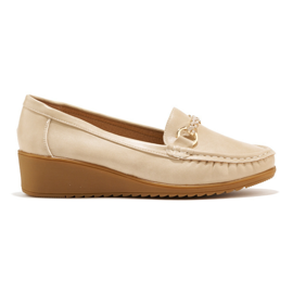Beige dam wedge loafers med gulddekor 3