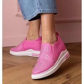 Rosa kvinnors sneakers med zirkoner på en dold kil 1