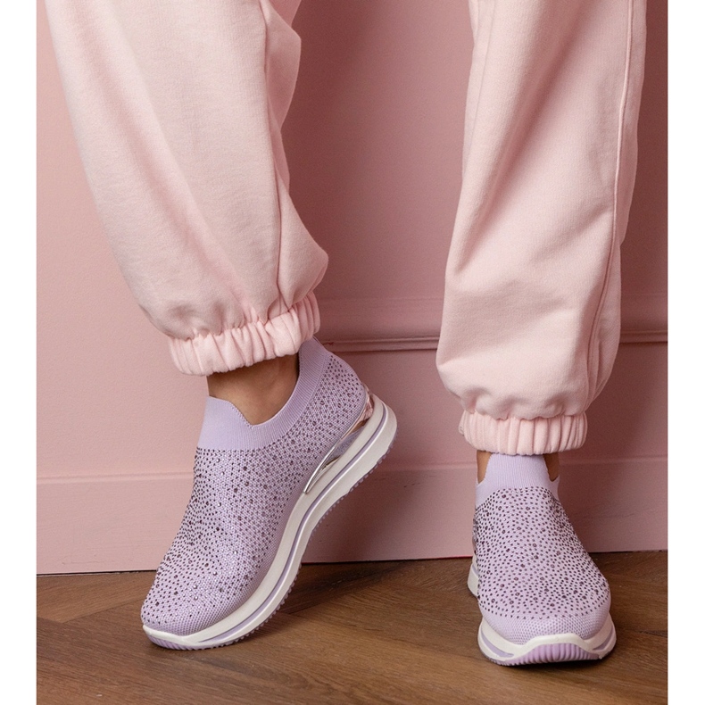 Lila kvinnors sneakers på plattformen med zirkoner purpur 1