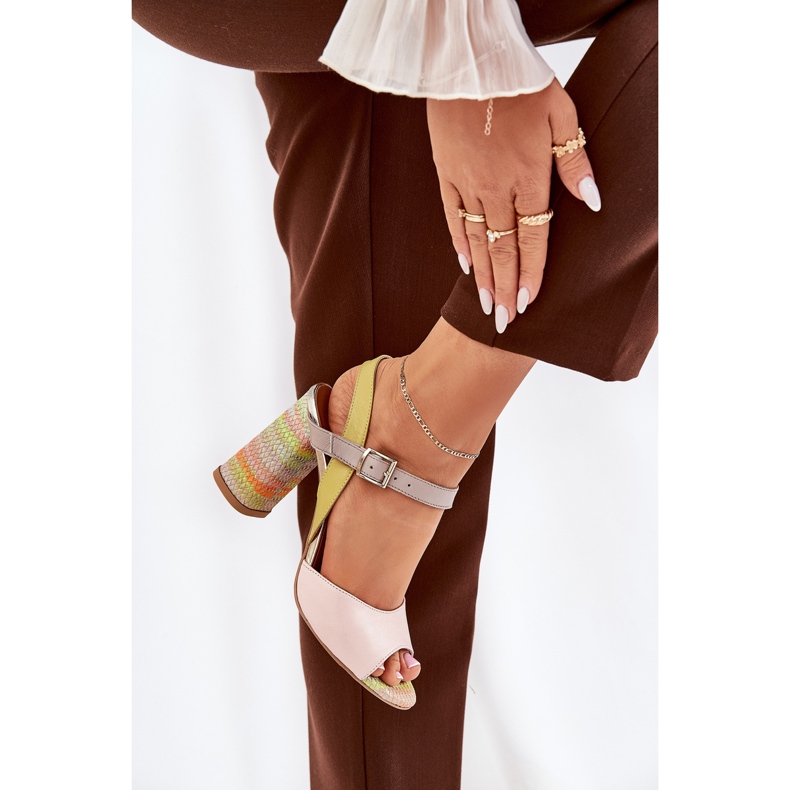 Läder eleganta sandaler på Laura Messi 2136 Multicolor Post beige 2