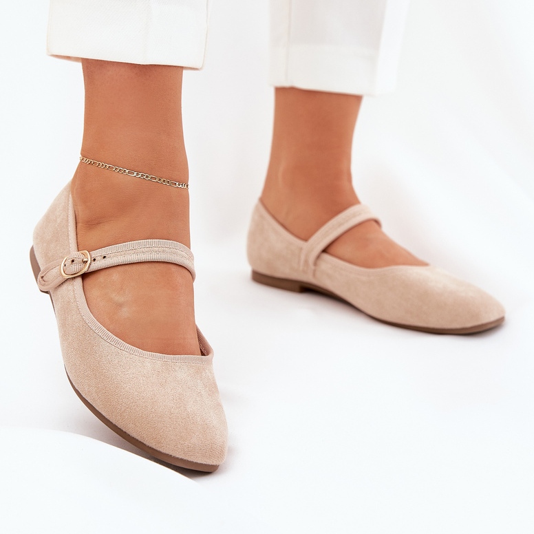Ballerinas med bälte och spänne eko mocka beige 2