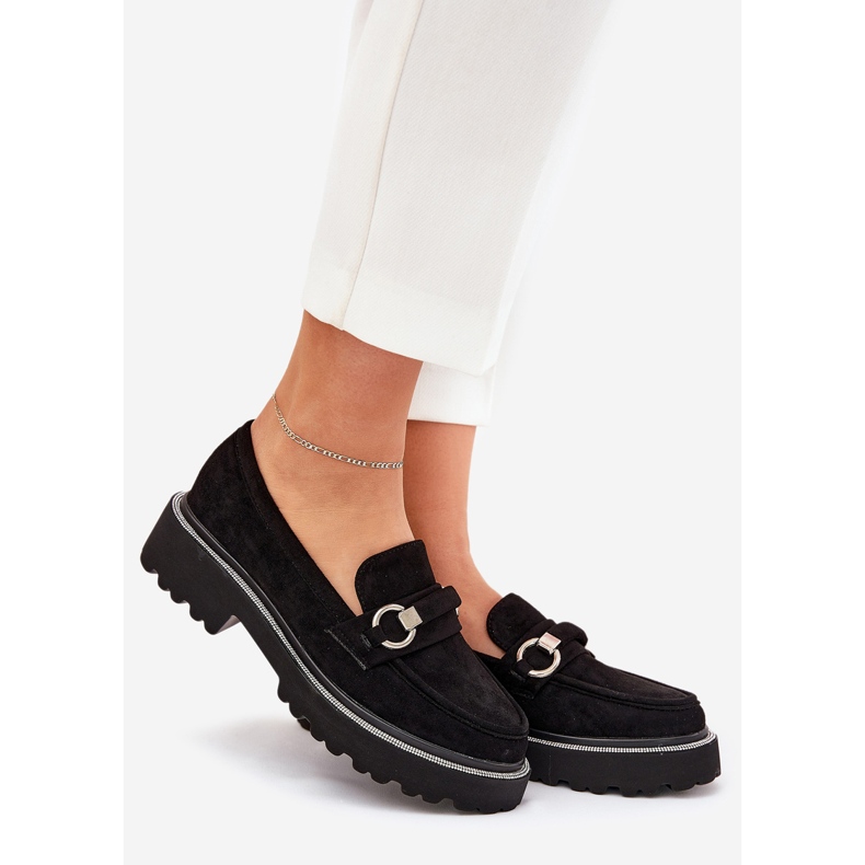Kvinnors loafers dekorerade med svarta zirkoner 1