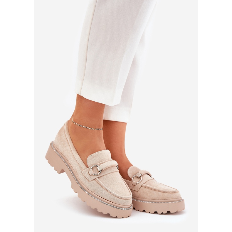 Kvinnors loafers dekorerade med zirkons beige 1