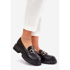 Kvinnors läderloafers med gyllene detalj svart 1