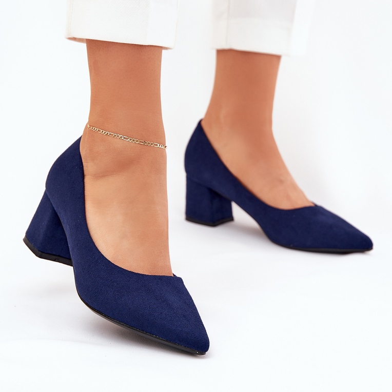 Kvinnors pumpar med spetsiga tår på pelaren Navy Blue blå 2