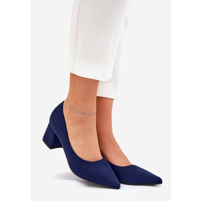 Kvinnors pumpar med spetsiga tår på pelaren Navy Blue blå 1