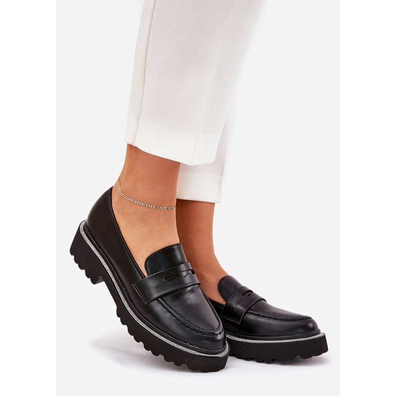 Kvinnors Eco Leather Loafers med svarta zirkoner 1