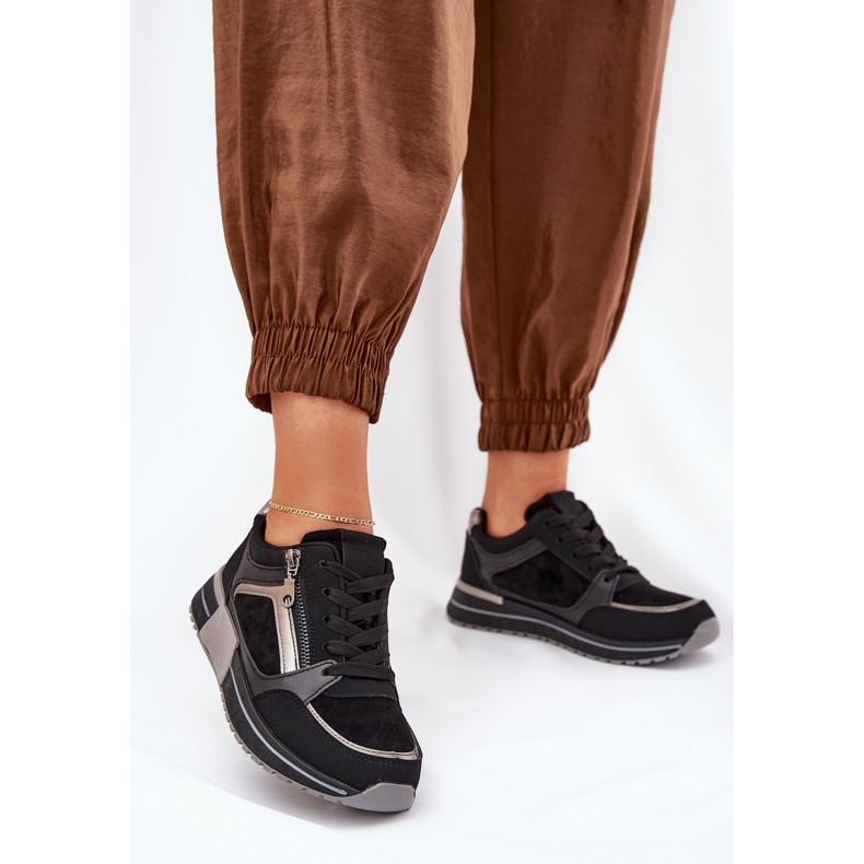 Kvinnors sportskor med en blixtlås på plattformen svart 2