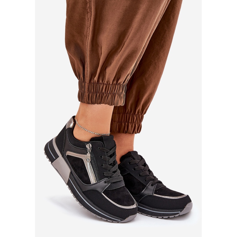 Kvinnors sportskor med en blixtlås på plattformen svart 1