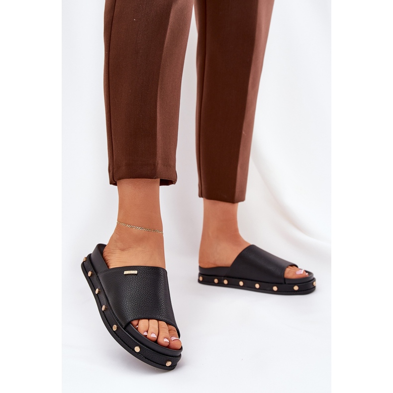 Kvinnors flip flops på plattformen med Big Star RR274214 Black Studs svart 2