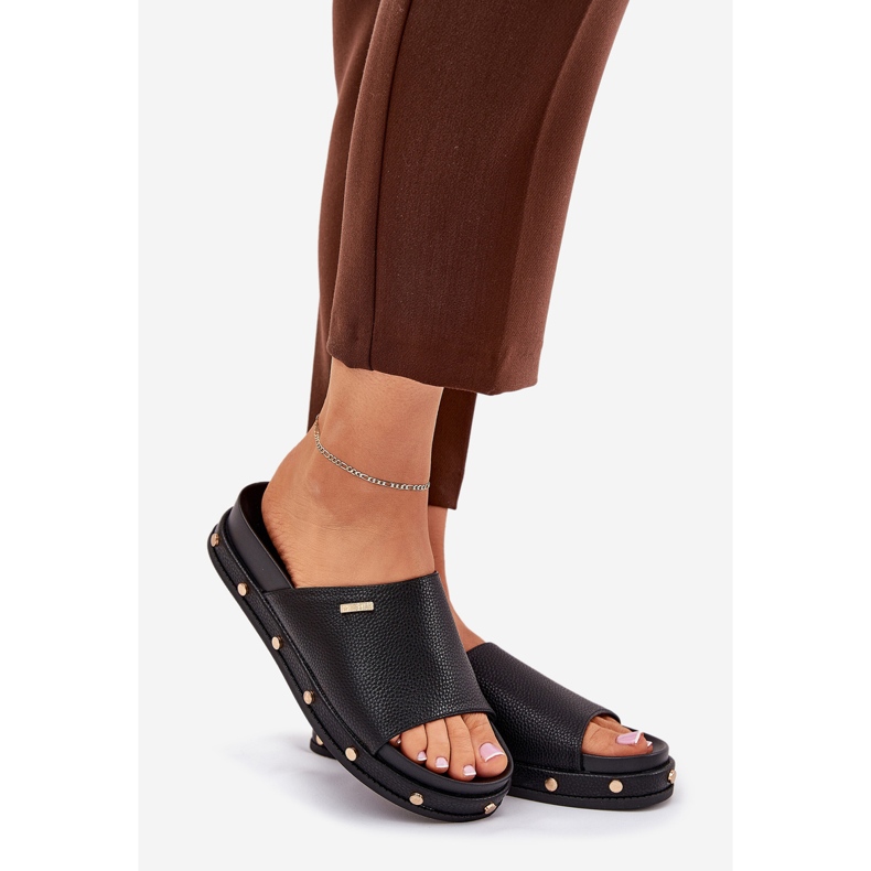 Kvinnors flip flops på plattformen med Big Star RR274214 Black Studs svart 1