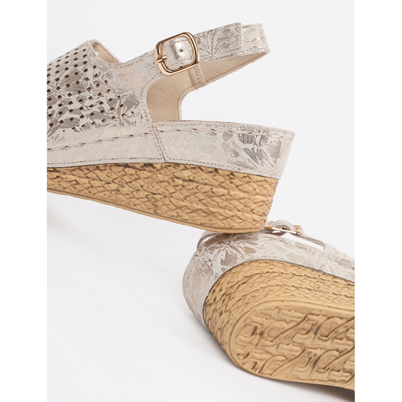 Goodin OpenWork Beige Sandals on Wedge 1