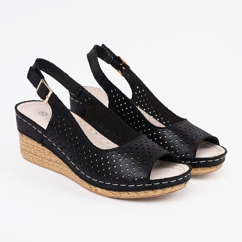Goodin Svart Openwork Wedge Sandals 1