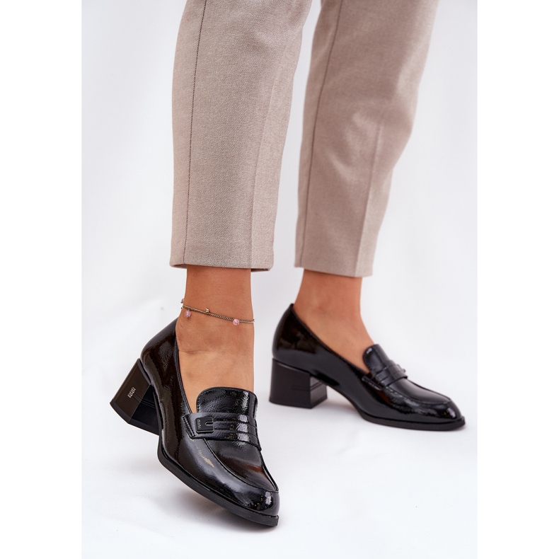 Målade läderskor med Vinceza 18105 svarta höga klackar 2