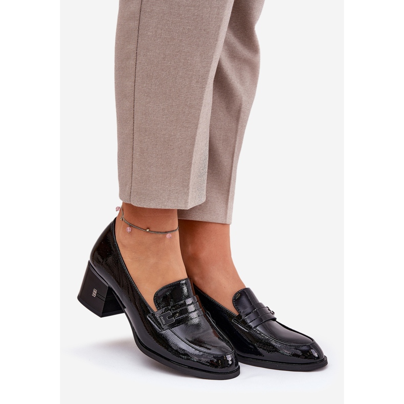 Målade läderskor med Vinceza 18105 svarta höga klackar 1