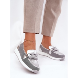 S.Barski Kvinnors läderloafers med en prydnad LR51-966 Silver 2