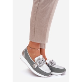 S.Barski Kvinnors läderloafers med en prydnad LR51-966 Silver 1