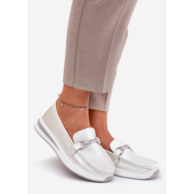 Kvinnor läder loafers s.barski gr51-598 pärla silver- 1